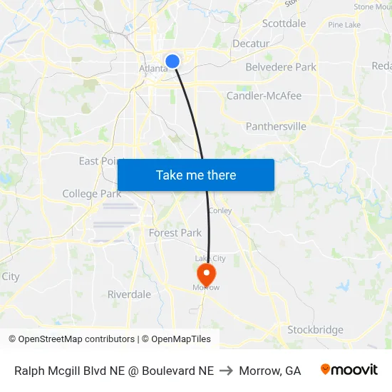 Ralph Mcgill Blvd NE @ Boulevard NE to Morrow, GA map
