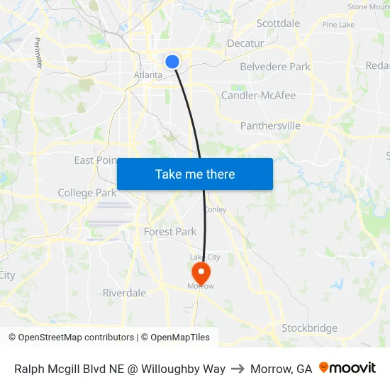 Ralph Mcgill Blvd NE @ Willoughby Way to Morrow, GA map