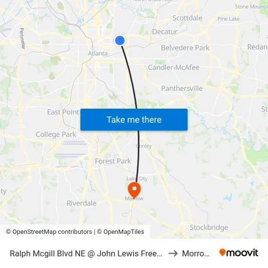 Ralph Mcgill Blvd NE @ John Lewis Freedom Pkwy NE to Morrow, GA map