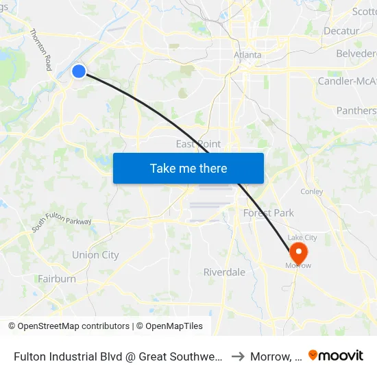 Fulton Industrial Blvd @ Great Southwest Pkwy to Morrow, GA map