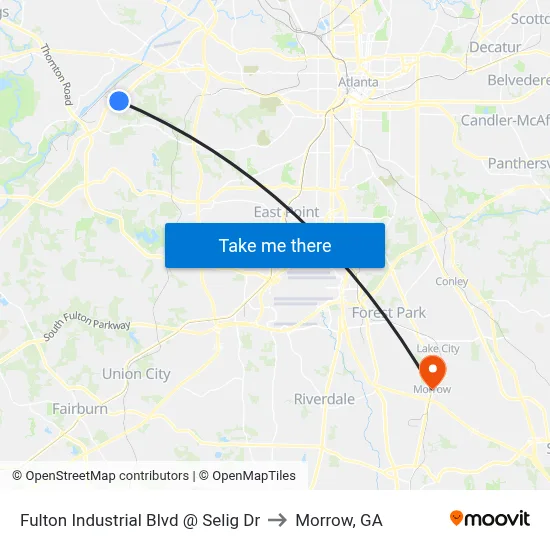 Fulton Industrial Blvd @ Selig Dr to Morrow, GA map