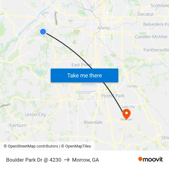 Boulder Park Dr @ 4230 to Morrow, GA map