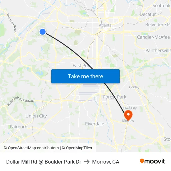 Dollar Mill Rd @ Boulder Park Dr to Morrow, GA map