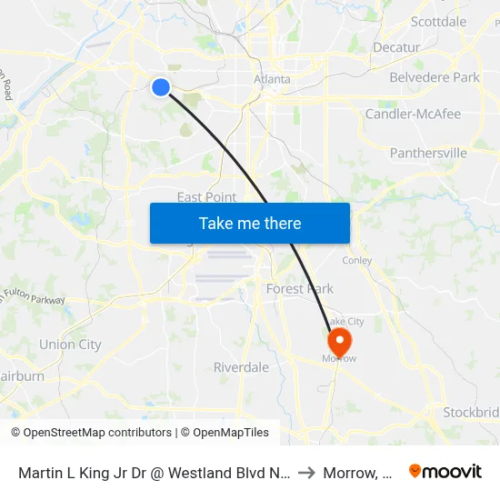 Martin L King Jr Dr @ Westland Blvd NW to Morrow, GA map