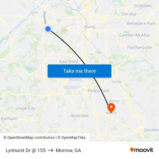Lynhurst Dr @ 155 to Morrow, GA map