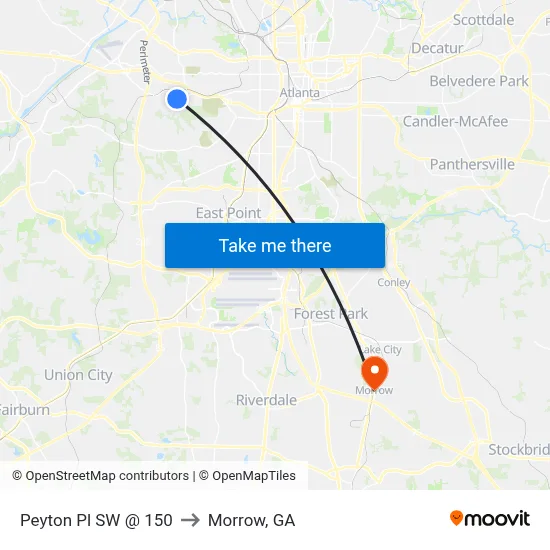 Peyton Pl SW @ 150 to Morrow, GA map