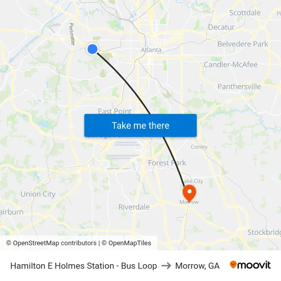 Hamilton E Holmes Station - Bus Loop to Morrow, GA map