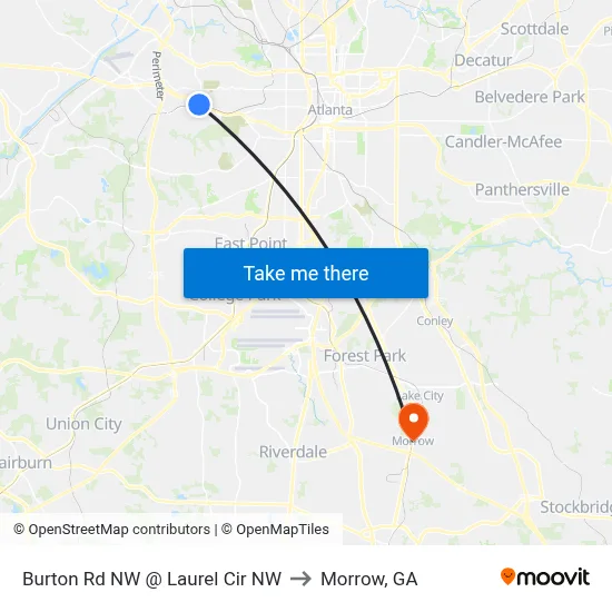 Burton Rd NW @ Laurel Cir NW to Morrow, GA map