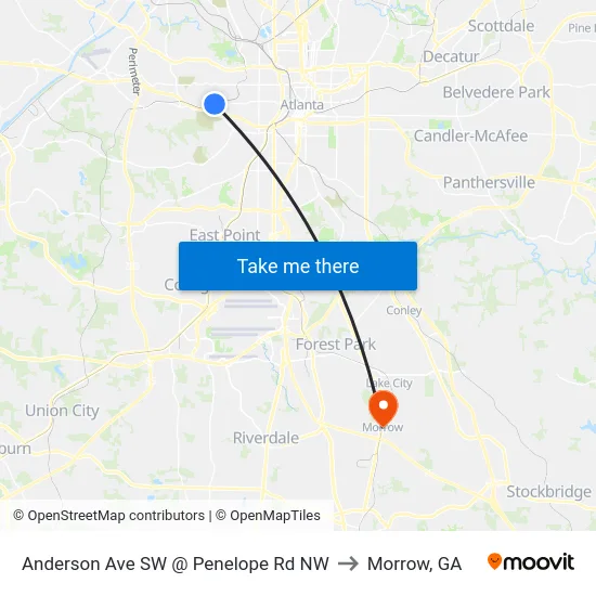 Anderson Ave SW @ Penelope Rd NW to Morrow, GA map