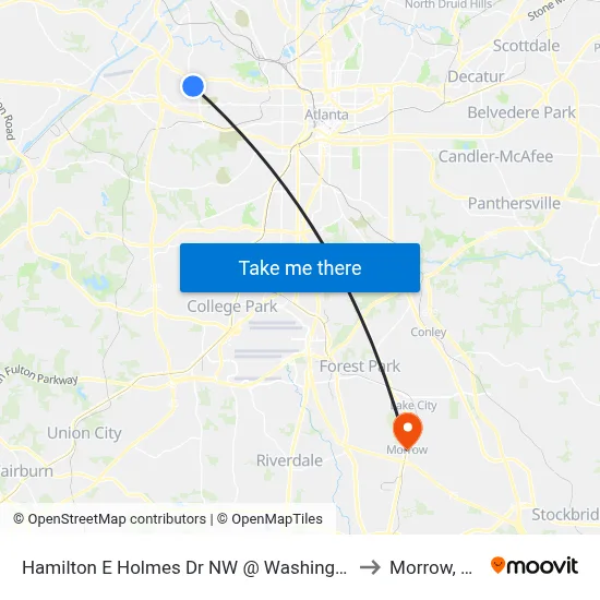 Hamilton E Holmes Dr NW @ Washington to Morrow, GA map