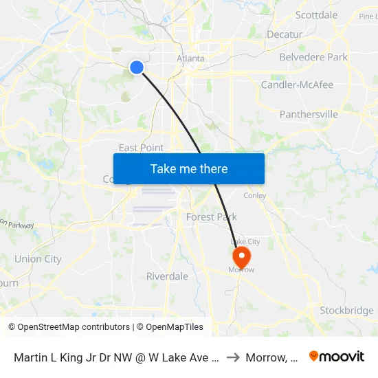 Martin L King Jr Dr NW @ W Lake Ave SW to Morrow, GA map