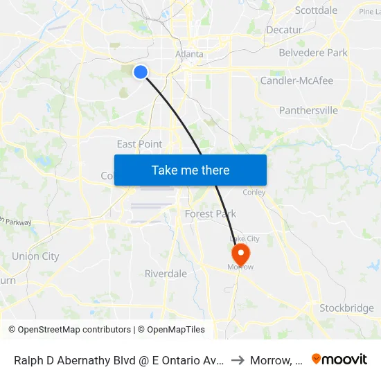 Ralph D Abernathy Blvd @ E Ontario Ave SW to Morrow, GA map
