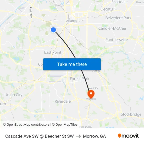Cascade Ave SW @ Beecher St SW to Morrow, GA map