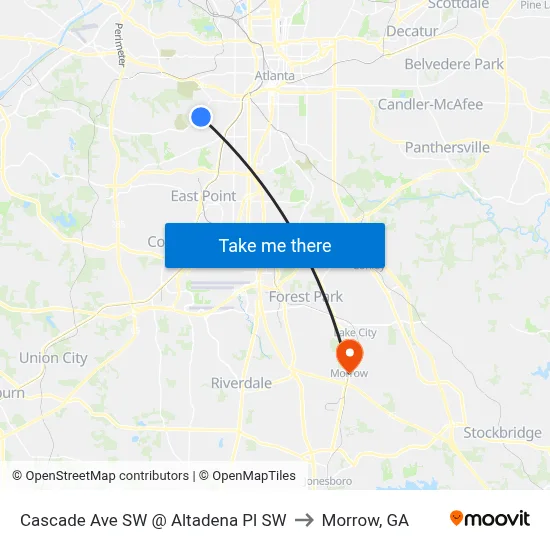 Cascade Ave SW @ Altadena Pl SW to Morrow, GA map