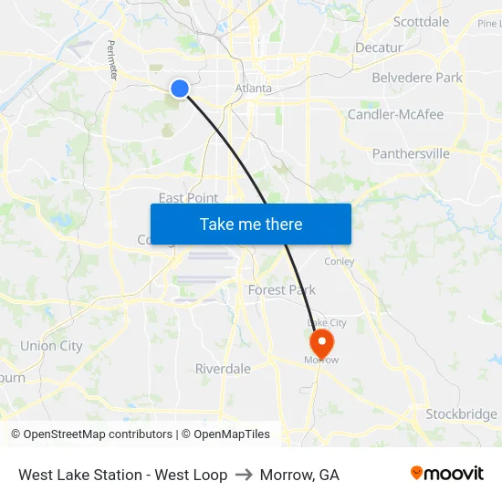 West Lake Station - West Loop to Morrow, GA map