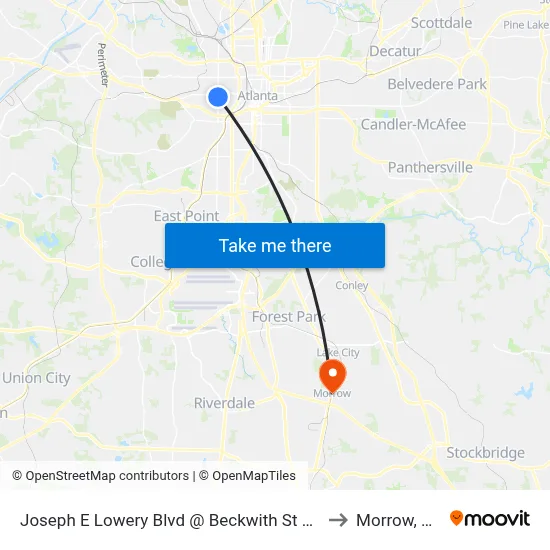 Joseph E Lowery Blvd @ Beckwith St SW to Morrow, GA map