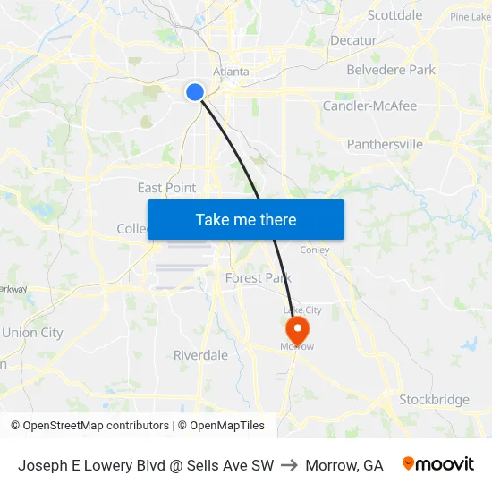 Joseph E Lowery Blvd @ Sells Ave SW to Morrow, GA map