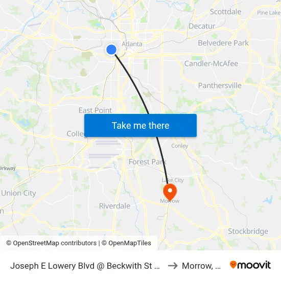 Joseph E Lowery Blvd @ Beckwith St SW to Morrow, GA map