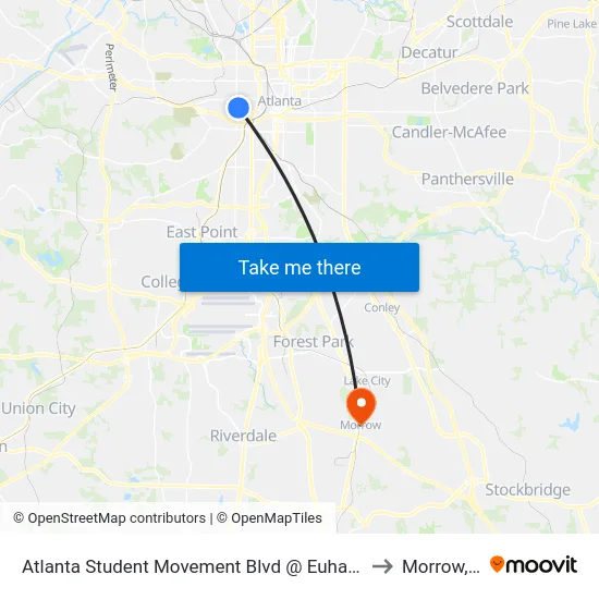 Atlanta Student Movement Blvd @ Euharlee St SW to Morrow, GA map