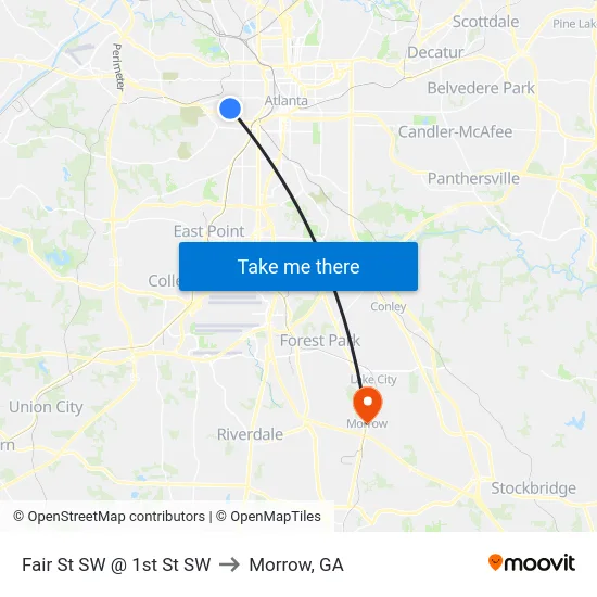 Fair St SW @ 1st St SW to Morrow, GA map