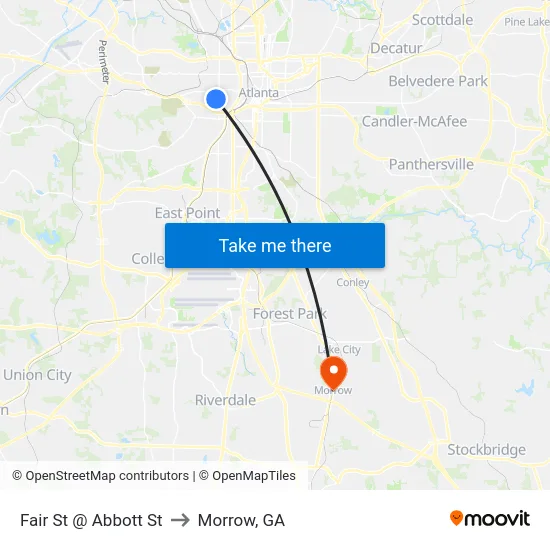 Fair St @ Abbott St to Morrow, GA map