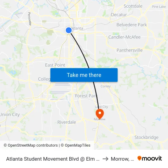 Atlanta Student Movement Blvd @ Elm St SW to Morrow, GA map