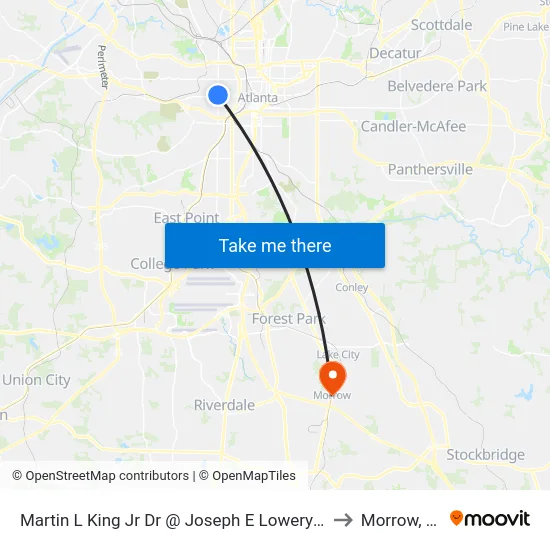 Martin L King Jr Dr @ Joseph E Lowery Blvd to Morrow, GA map