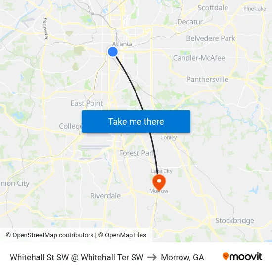 Whitehall St SW @ Whitehall Ter SW to Morrow, GA map