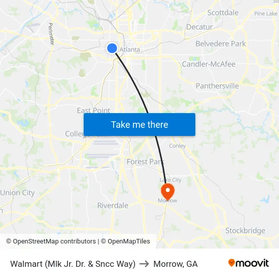 Walmart (Mlk Jr. Dr. & Sncc Way) to Morrow, GA map