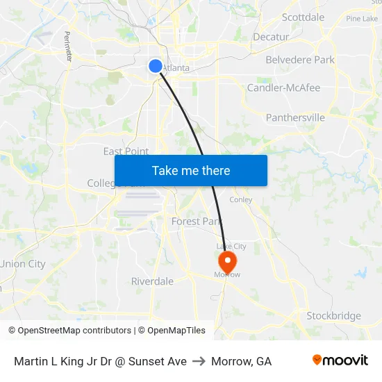 Martin L King Jr Dr @ Sunset Ave to Morrow, GA map