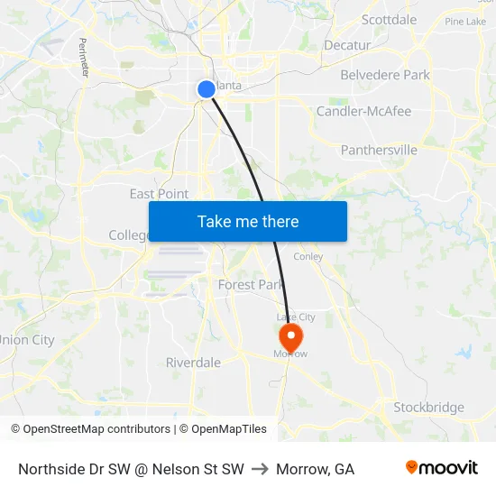 Northside Dr SW @ Nelson St SW to Morrow, GA map