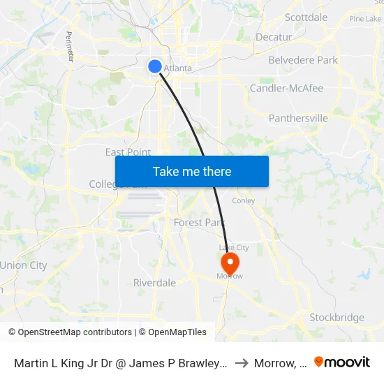Martin L King Jr Dr @ James P Brawley Dr SW to Morrow, GA map