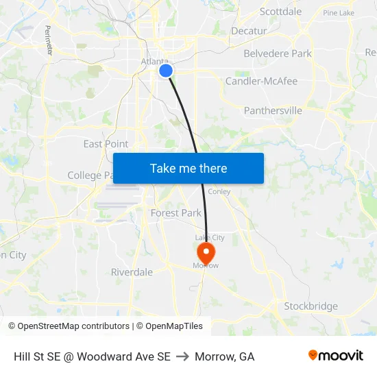 Hill St SE @ Woodward Ave SE to Morrow, GA map