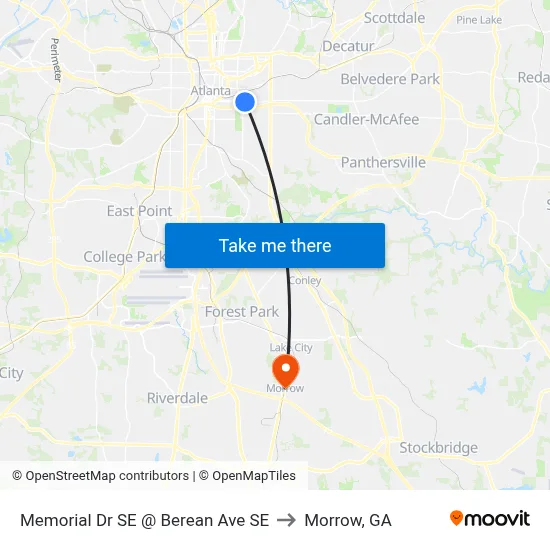 Memorial Dr SE @ Berean Ave SE to Morrow, GA map