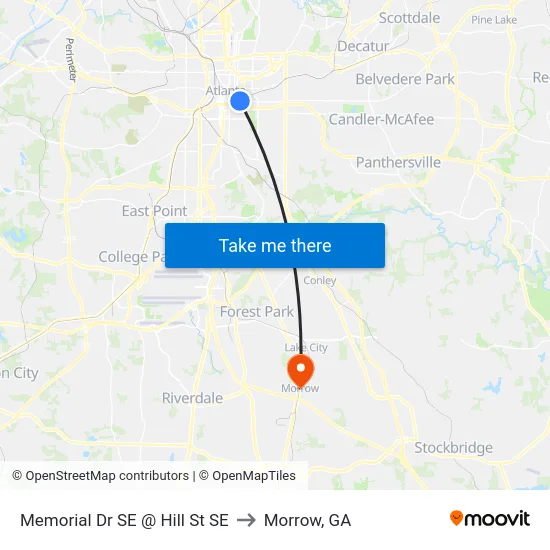 Memorial Dr SE @ Hill St SE to Morrow, GA map