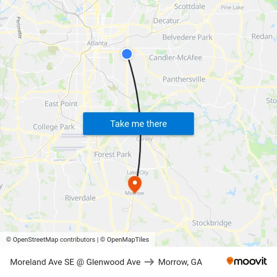 Moreland Ave SE @ Glenwood Ave to Morrow, GA map