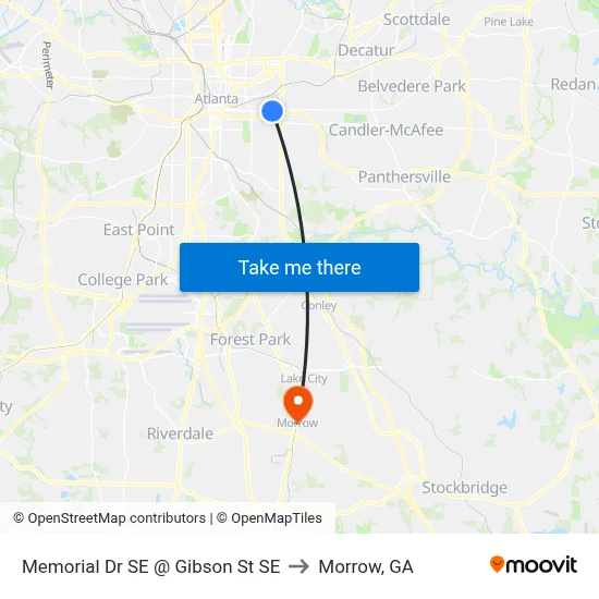 Memorial Dr SE @ Gibson St SE to Morrow, GA map