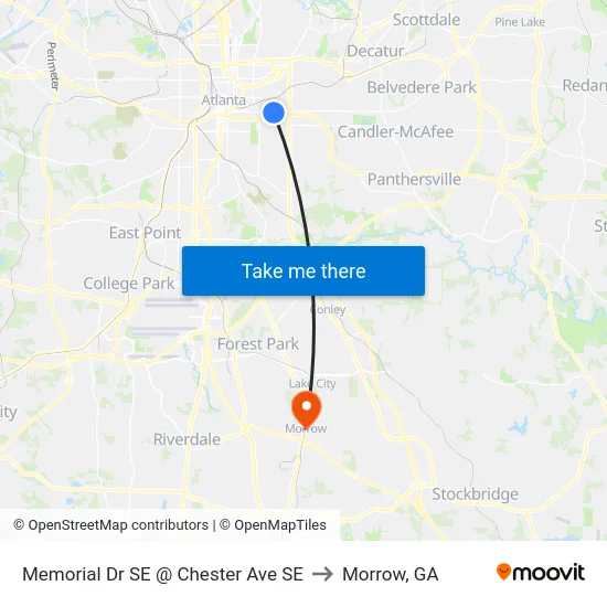 Memorial Dr SE @ Chester Ave SE to Morrow, GA map