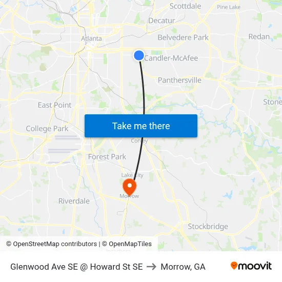 Glenwood Ave SE @ Howard St SE to Morrow, GA map
