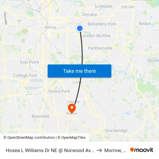 Hosea L Williams Dr NE @ Norwood Ave NE to Morrow, GA map