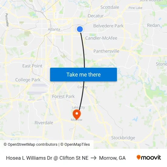 Hosea L Williams Dr @ Clifton St NE to Morrow, GA map