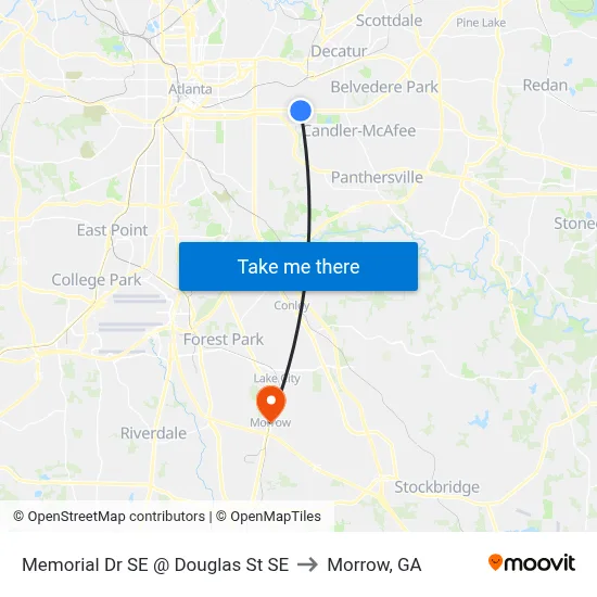 Memorial Dr SE @ Douglas St SE to Morrow, GA map