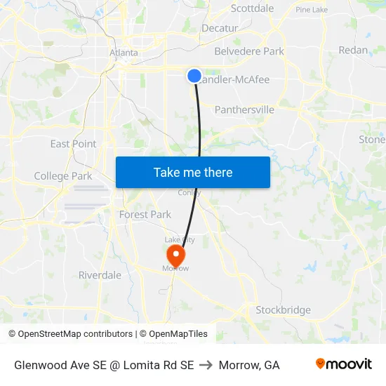 Glenwood Ave SE @ Lomita Rd SE to Morrow, GA map