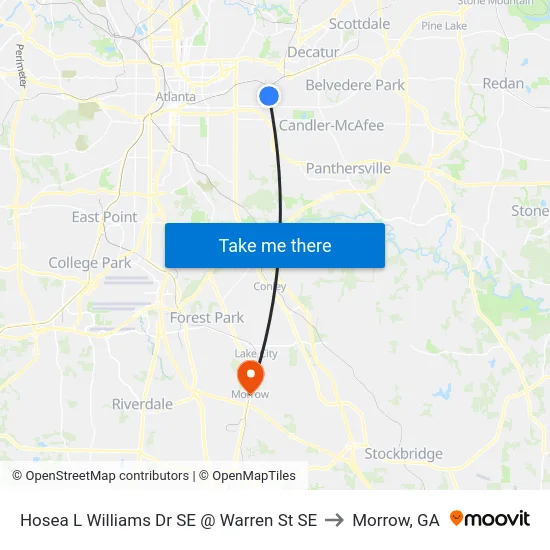 Hosea L Williams Dr SE @ Warren St SE to Morrow, GA map