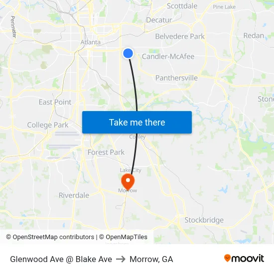 Glenwood Ave @ Blake Ave to Morrow, GA map