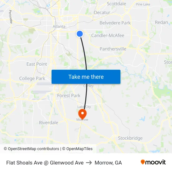 Flat Shoals Ave @ Glenwood Ave to Morrow, GA map