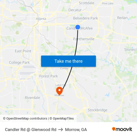 Candler Rd @ Glenwood Rd to Morrow, GA map