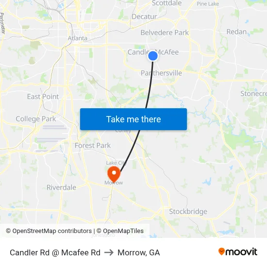 Candler Rd @ Mcafee Rd to Morrow, GA map