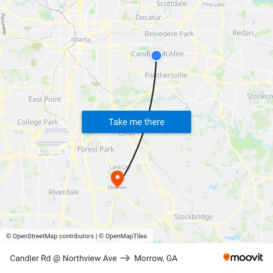 Candler Rd @ Northview Ave to Morrow, GA map