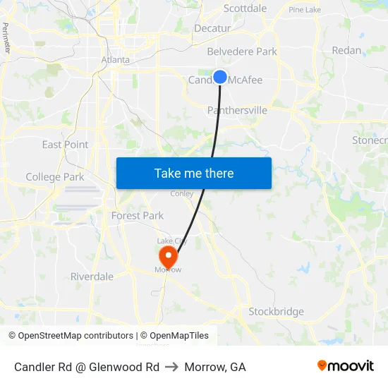 Candler Rd @ Glenwood Rd to Morrow, GA map